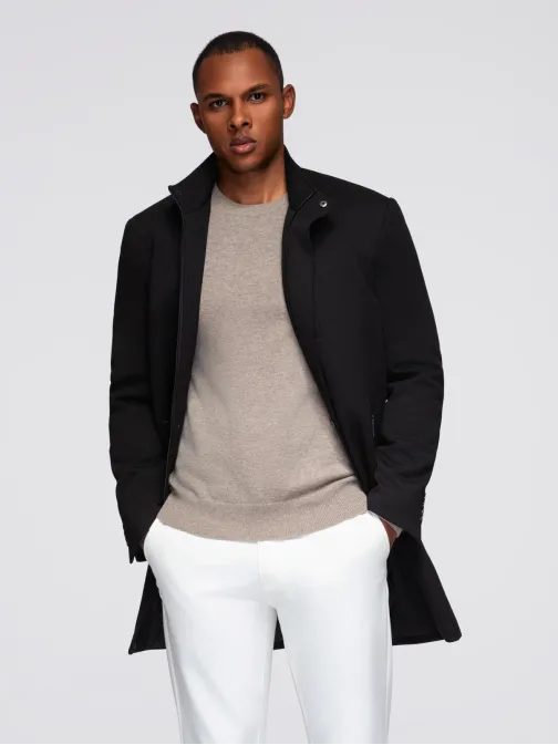 Čierny pánsky kabát s vysokým golierom  V1 COWC-0136