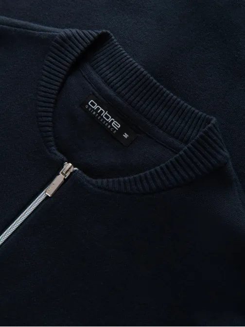 Módny tmavomodrý pánsky sveter na zips V1 SWZS-0146