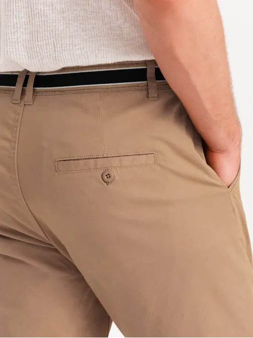 Pieskové chinos nohavice s ozdobným pásom V5 PACP-0118