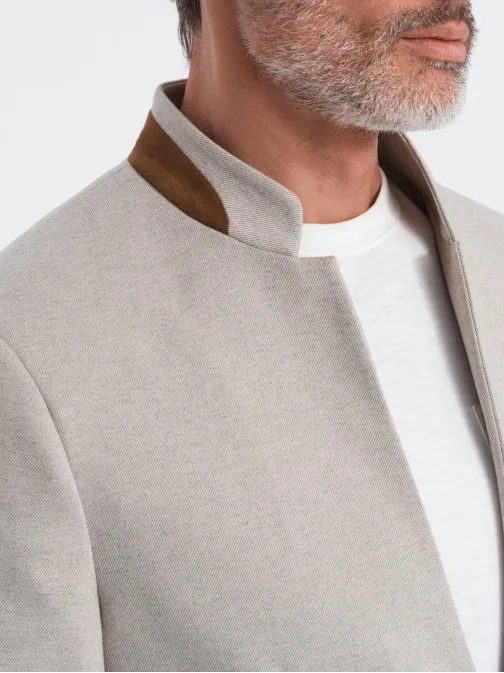 Nadčasové béžové sako so stojačikom V3 BLZB-0131