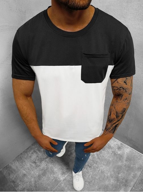 Čierno-biele trendové tričko s vreckom JS/8T91/1Z