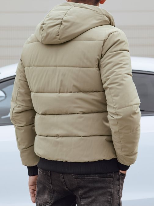 Moderná béžová zimná bunda s kapucňou