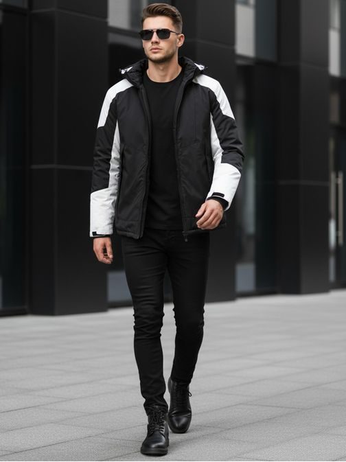 Čierno-biela zimná bunda s kapucňou