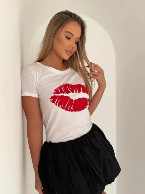 Trendy biele dámske tričko s potlačou SLR098