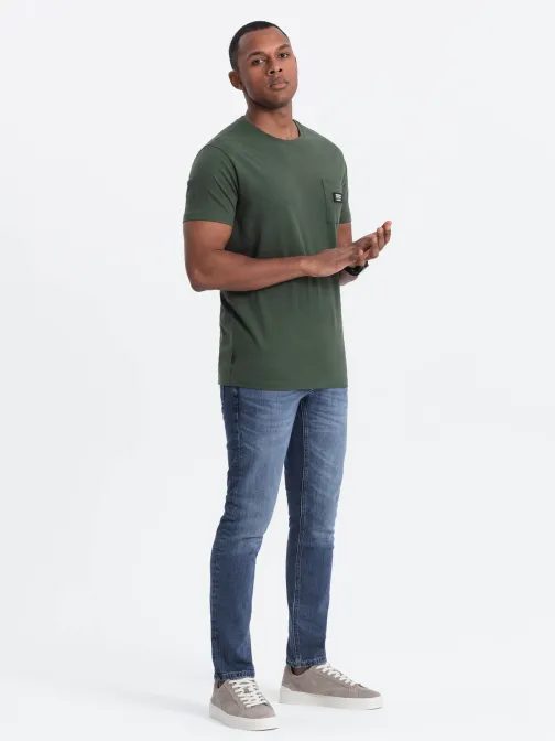 Trendy tričko s ozdobným vreckom olivové V4 TSCT-0109