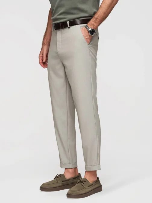 Trendy šedo-béžové chinos nohavice s elastickým pásom  V1 P1525