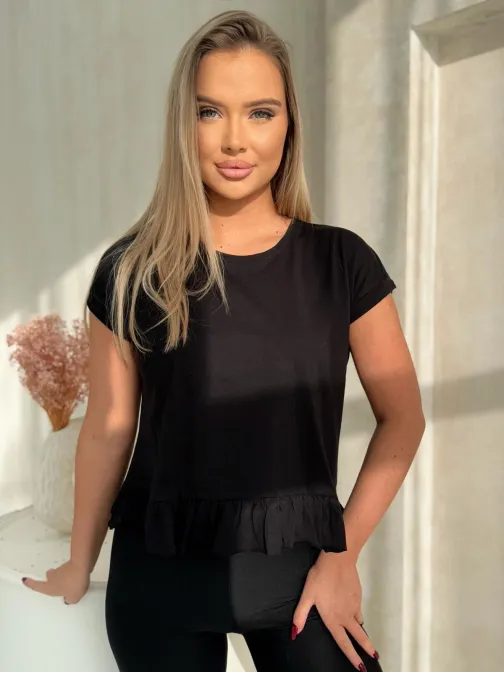 Basic čierne dámske tričko s volánom SLR096