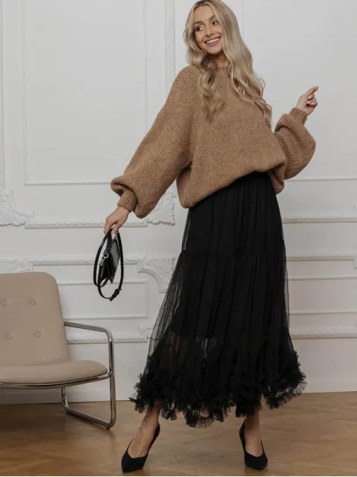 Originálna čierna midi sukňa GLR019