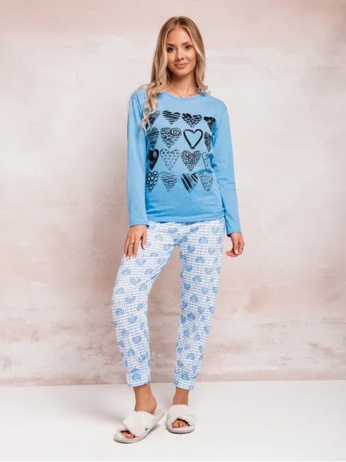Trendy modré dámske pyžamo srdce ULR417