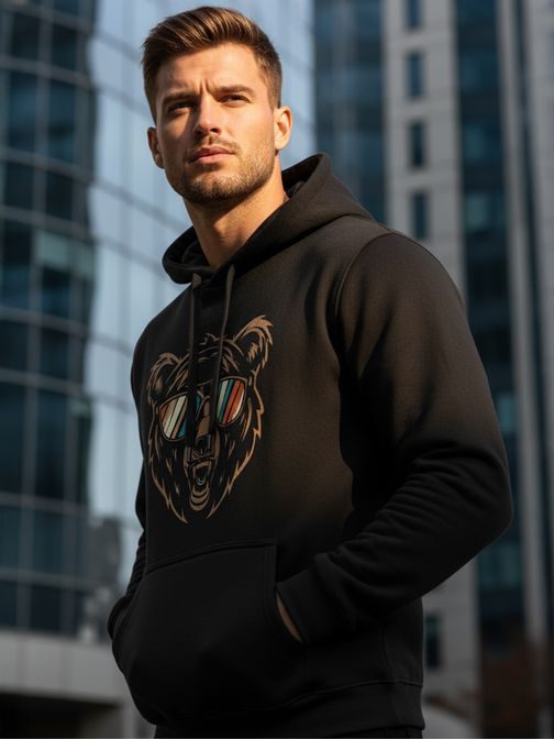 Čierna mikina s originálnou potlačou bear