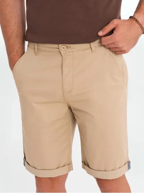 Pánske béžové chinos šortky s lemom V11 SRCS-0197
