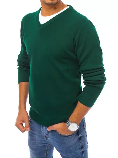 Zelený sveter s véčkovým výstrihom