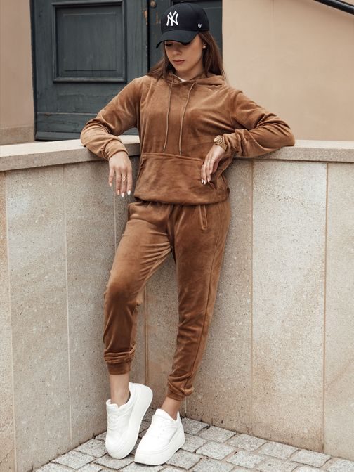 Velúrová dámska hnedá tepláková súprava Relax Fit