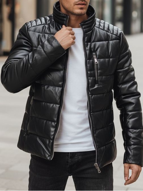Zateplená čierna pánska bunda moderného dizajnu
