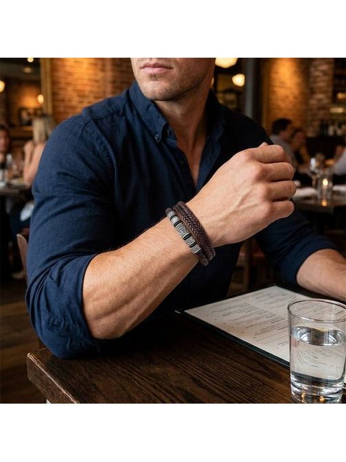 Trojitý dizajnový pánsky náramok hnedý