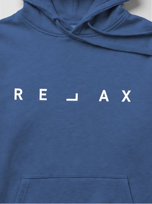 Atraktívna modrá mikina s nápisom RELAX
