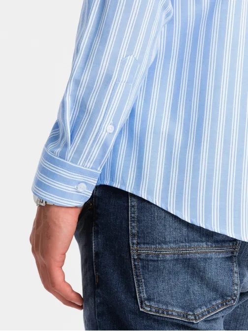 Modrá košeľa s drobnými pruhmi V2 SHOS-0171