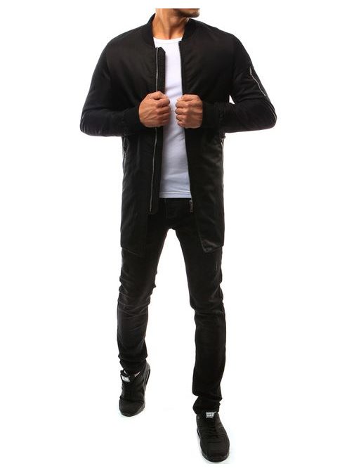Predĺžená čierna bunda v pútavom dizajne