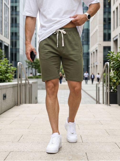 Basic pánske khaki teplákové kraťasy
