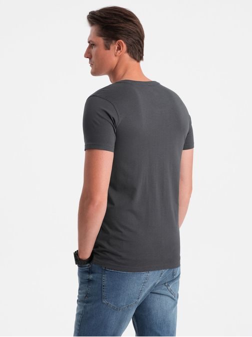 Bavlnené pánske grafitové tričko s V-výstrihom V3-TSBS-0145