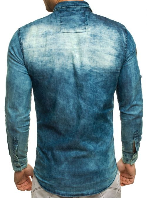 Pánska rifľová košeľa MADMEXT 0992 tmavo-nebeská