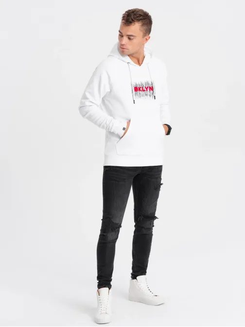 Nadčasová biela mikina s kapucňou V1 SSPS-0150