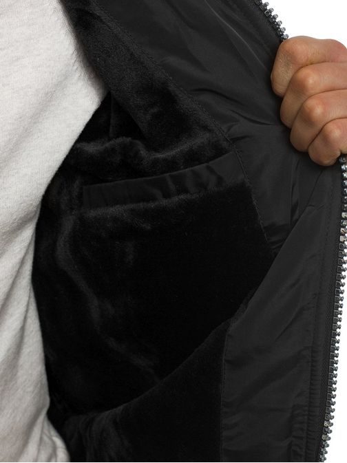 Zimná čierna prešívaná bunda s kapucňou  X-FEEL 88656
