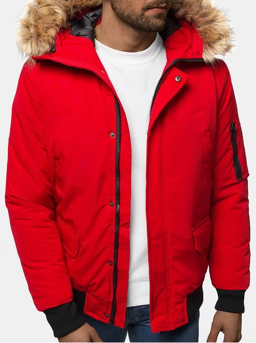Červená zimná bunda s kapucňou JS/M2019/275
