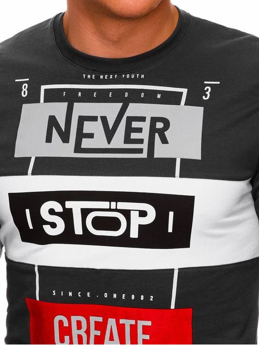 Tmavošedá mikina bez kapucne B1287