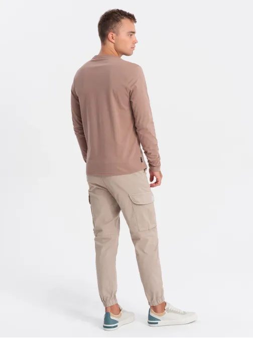 Nadčasové svetlo hnedé tričko s nápisom v1 lspt-0115