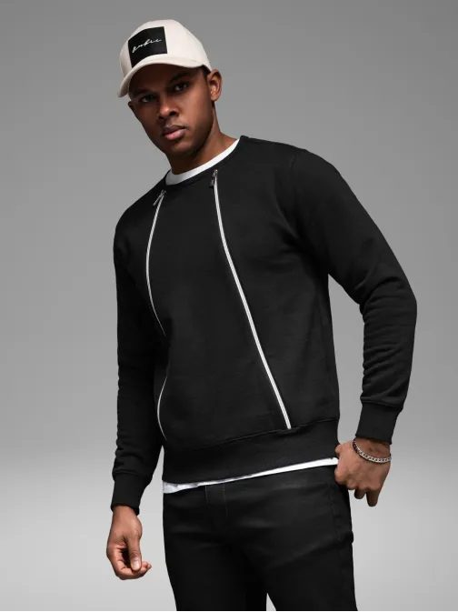 Nadčasová čierna mikina s ozdobnými zipsami V1 SSNZ-0187