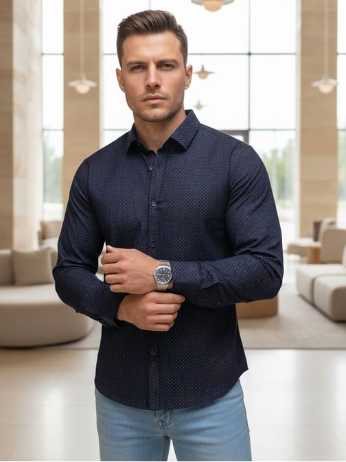 Granátová slim fit pánska košeľa so originálnym vzorom