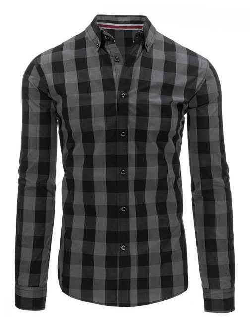 Šedo-čierna kockovaná pánska košeľa slim fit strihu