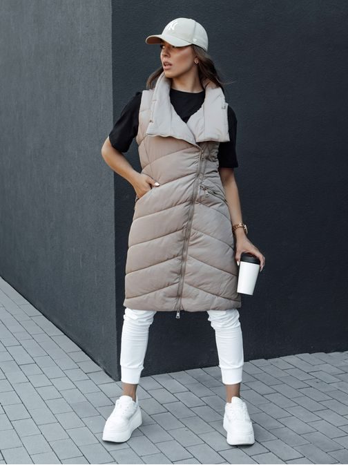 Neobyčajná dámska béžová prešívaná vesta Serkis