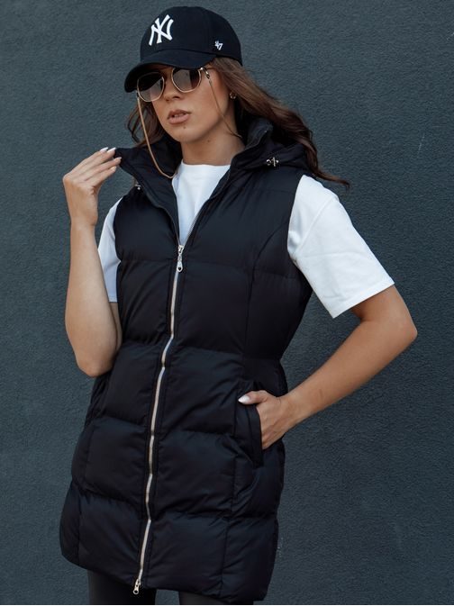 Dámska dlhá čierna prešívaná vesta Viana