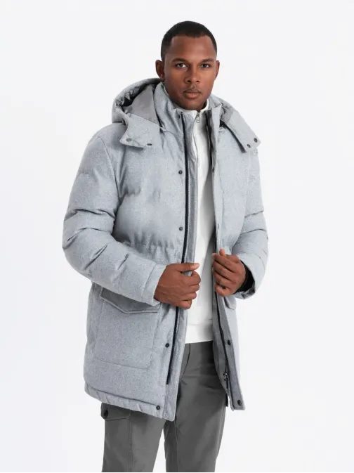 Nadčasová prešívaná svetlošedá pánska bunda V3 JALJ-0217