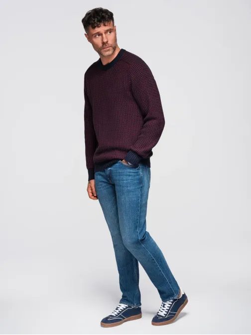 Cool pánsky sveter na bežné nosenie bordový V1 OM-SWSW-0122