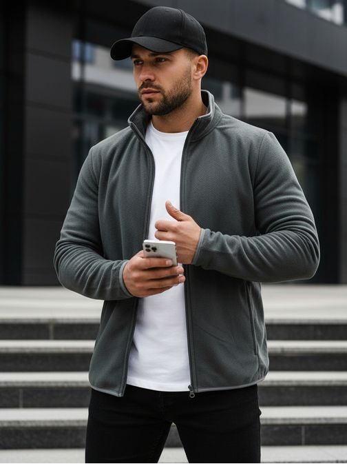 Grafitová mikina na zips bez kapucne