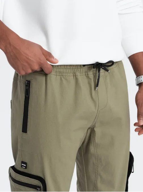 Nadčasové olivové joggery V1 PAJO-0135