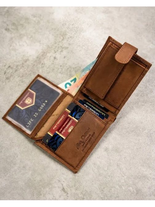 Svetlohnedý kožený set Peterson - peňaženka + kľúčenka