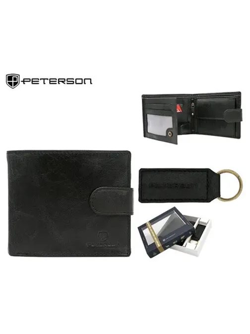 Čierny kožený set Peterson - peňaženka a kľúčenka