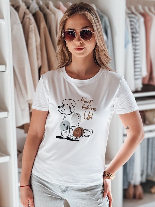 Biele dámske tričko s pudlíkom