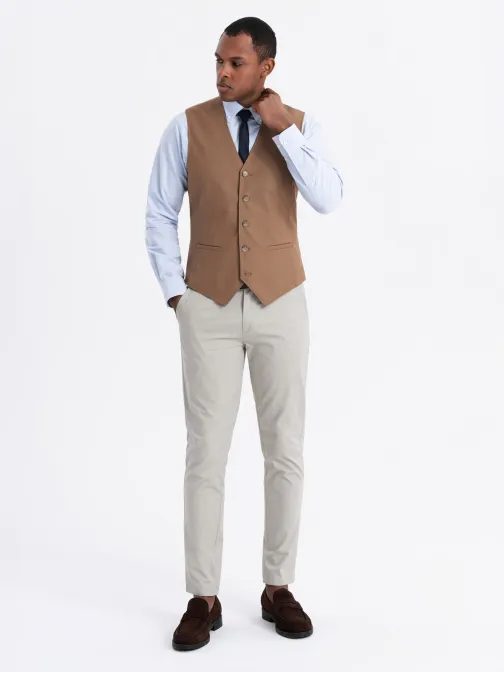 Trendy karamelová elegantná vesta V1 BLZV-0112