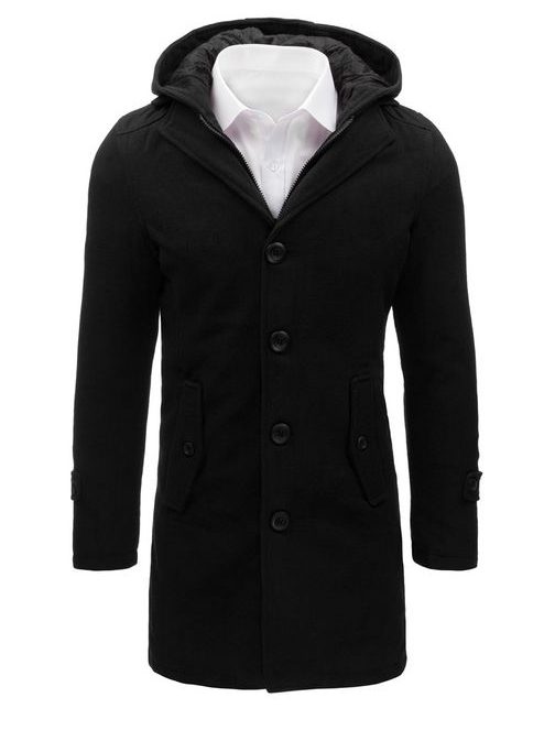 Čierny pánsky kabát s kapucňou