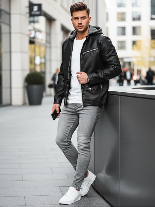 Štýlová koženková čierna bunda