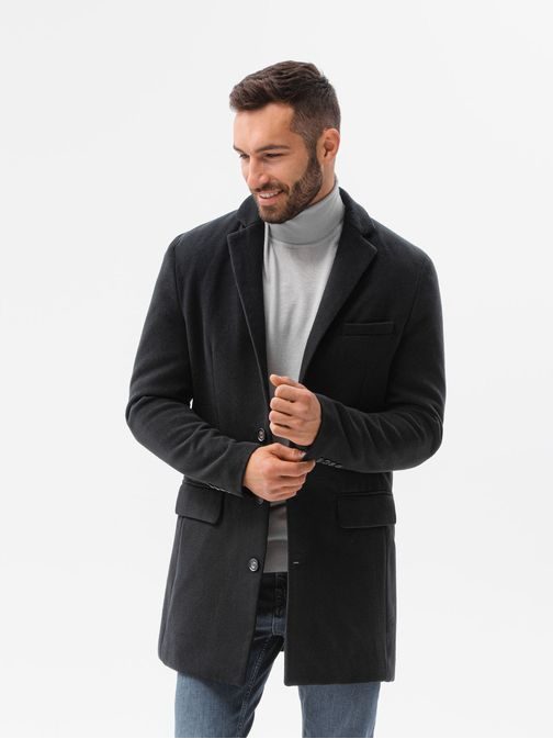 Elegantný čierny pánsky kabát C432