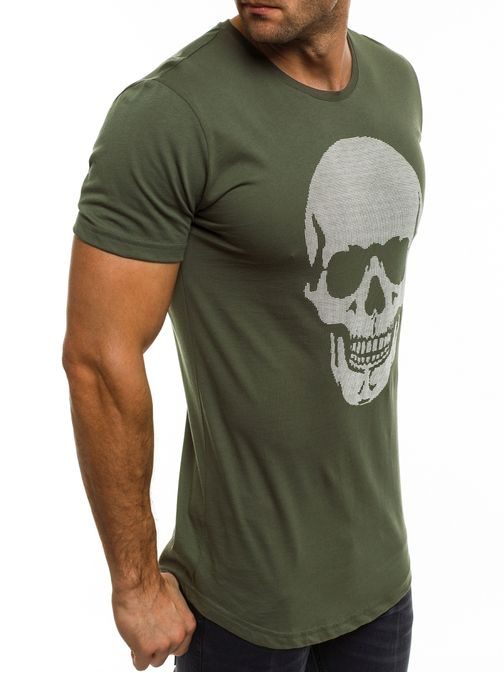 Zelené khaki tričko pre pánov s lebkou BREEZY 377