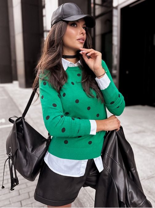 Dámsky zelený bodkovaný sveter Athena