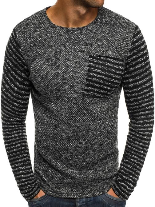 Grafitový pánsky sveter so zaujímavými rukávmi JACK DAVIS JK1035S
