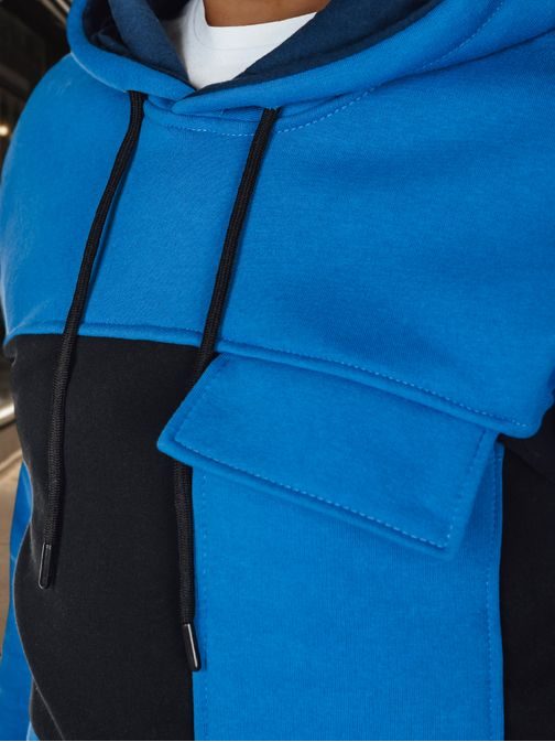 Zaujímavá modrá mikina s vreckom a s kapucňou
